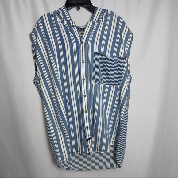 Arizona Jean Co. Men’s Vintage Sleeveless Hooded Button-Up Shirt Striped size L - Picture 1 of 10